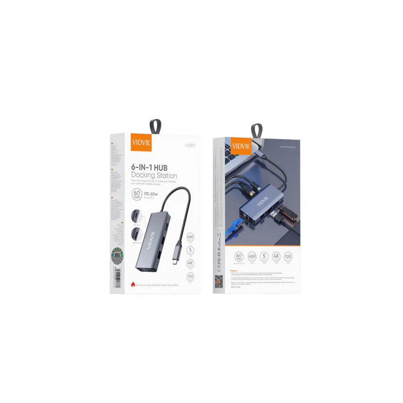 Vidvie 6-IN-1 HUB Docking Station HSB01