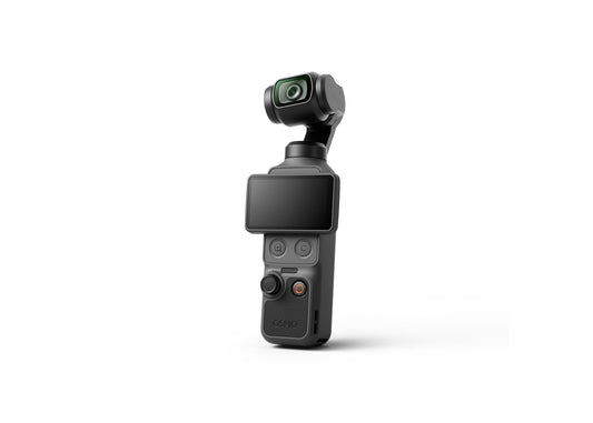 DJI Osmo Pocket 4 at a three-quarter angle with the touchscreen facing forward