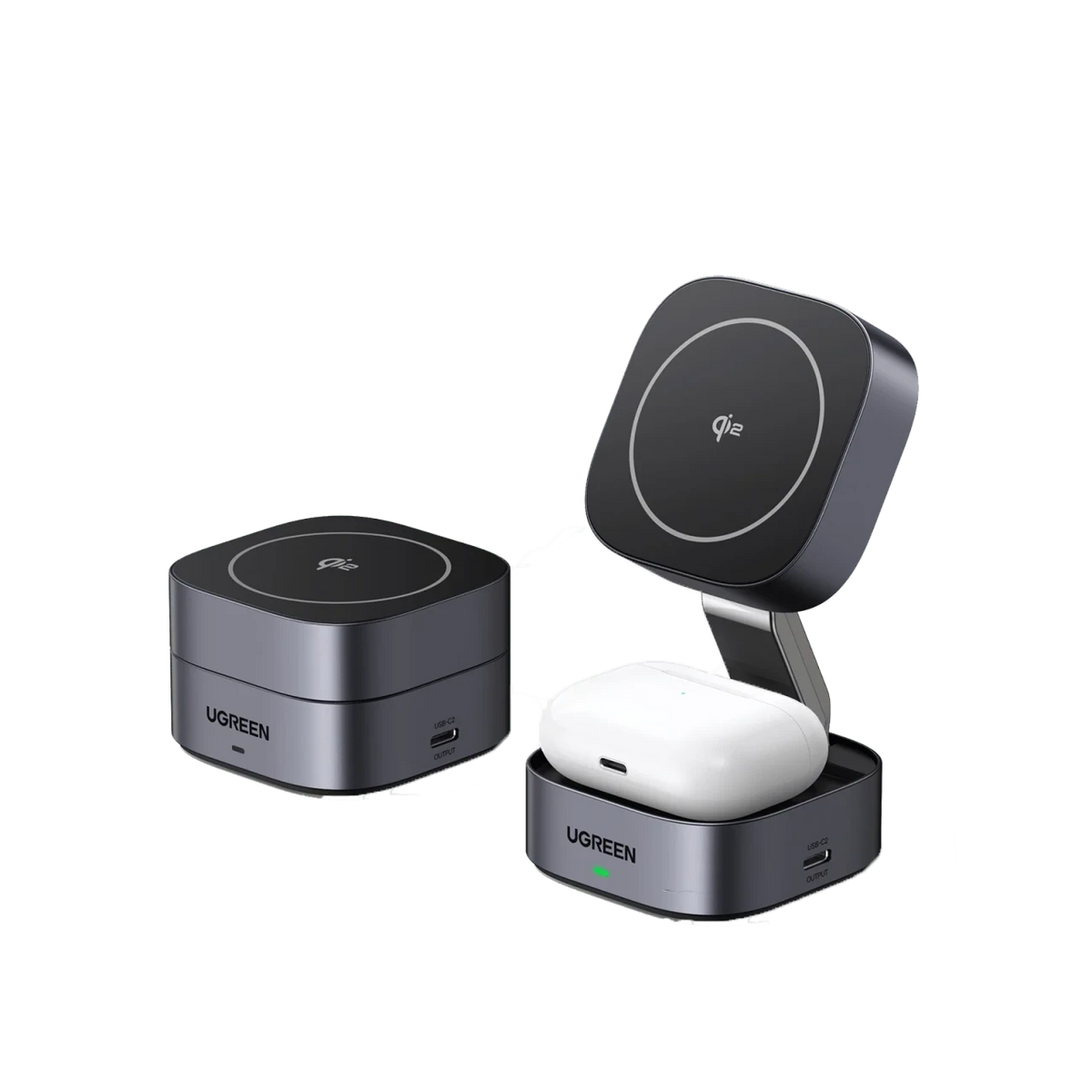UGREEN 2-in-1 Qi2 Magnetic Foldable Wireless Charger 15W - Grey | Qi2