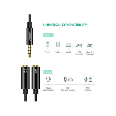 UGREEN Audio Cable Splitter 3.5mm male To 2 female 3.5mm Braid / Connects Audio + Mic at the Same Time | 30620