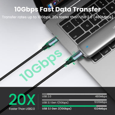 UGREEN US355 — USB-C 3.1 Gen2 Male to Male Cable | 5A 240W | 10Gbps | 4K@60Hz | Nylon Braided | 1M | 80150