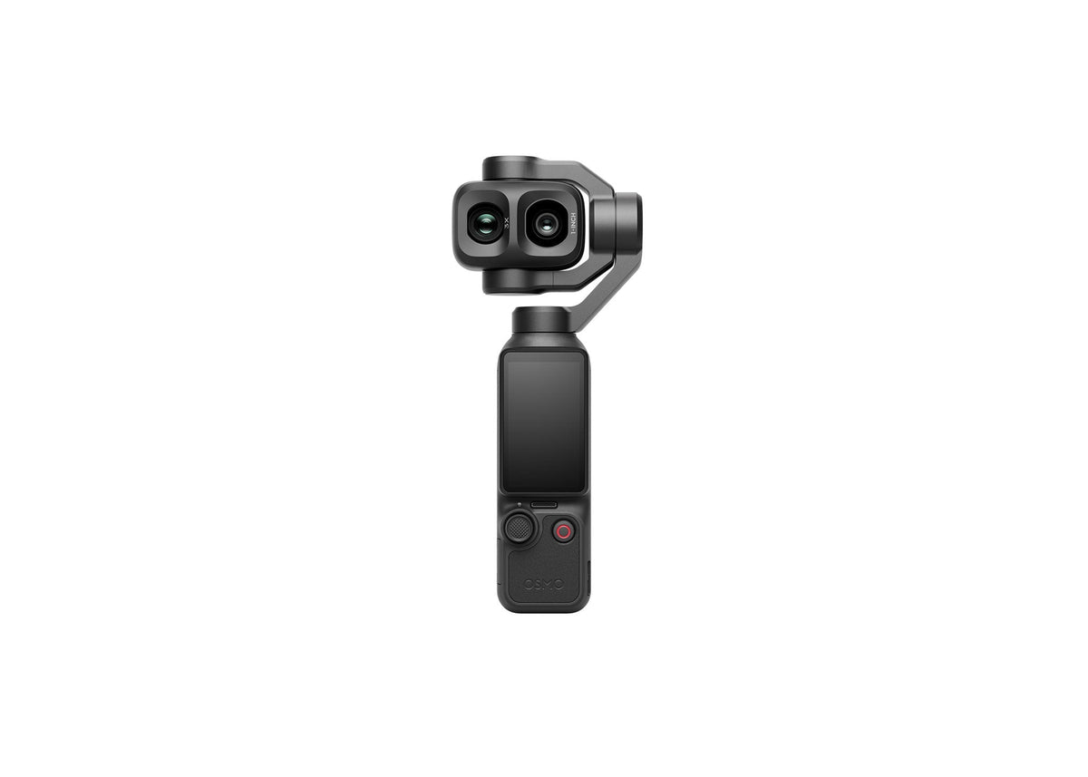DJI Osmo Pocket 4P upright, showing the wide and telephoto lenses