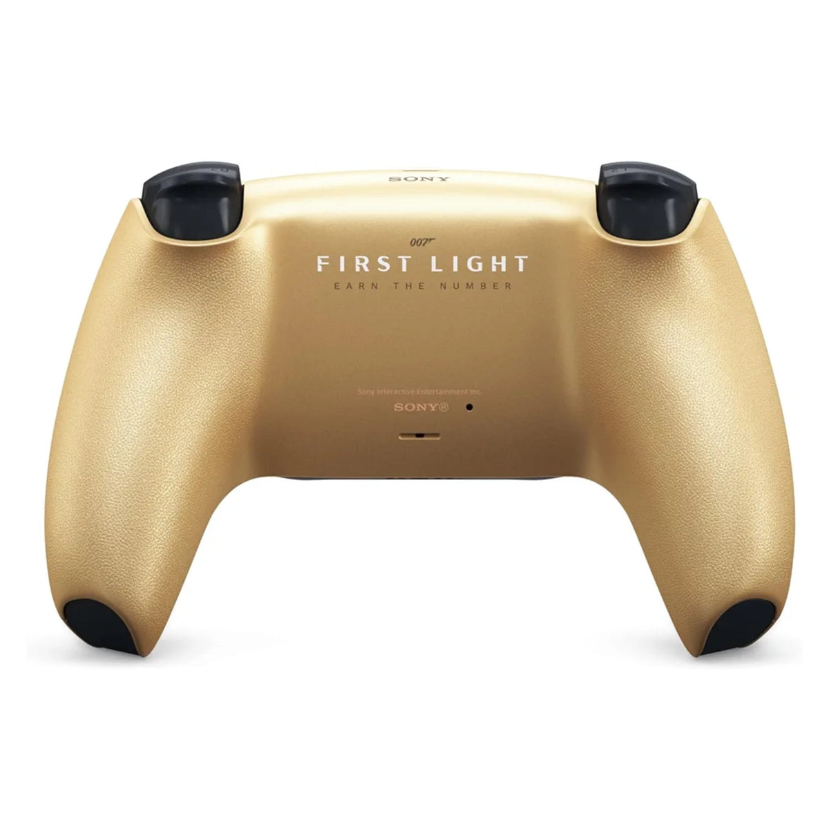 007 First Light gold DualSense controller, rear view with the FIRST LIGHT marking