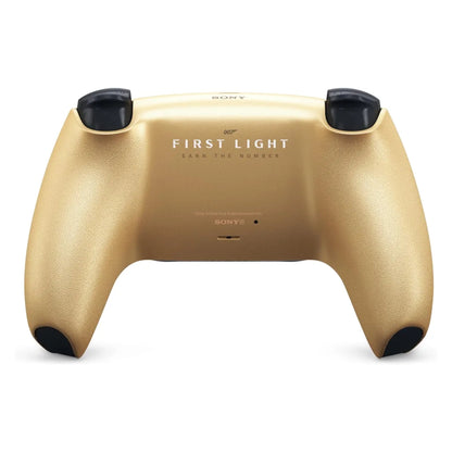 007 First Light gold DualSense controller, rear view with the FIRST LIGHT marking
