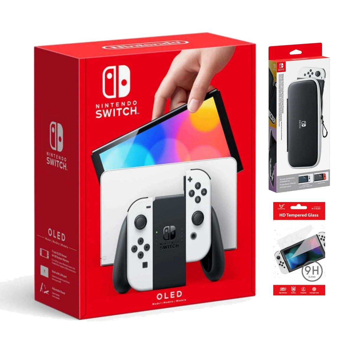 Switch OLED Model Console - White Joy-Con with Free Case & Screen Protector