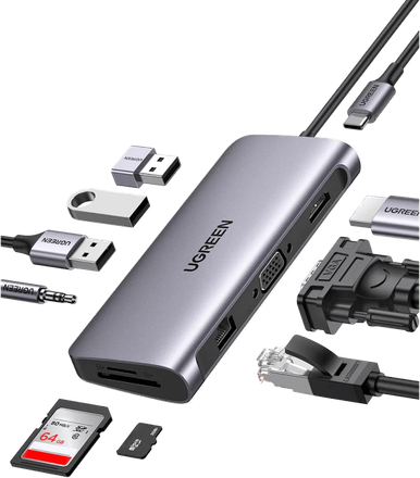 UGREEN 11-in-1 USB-C Multifunction Hub - HDMI 4K + VGA + USB-C/USB-A + RJ45 + SD/TF Card Reader | 45520
