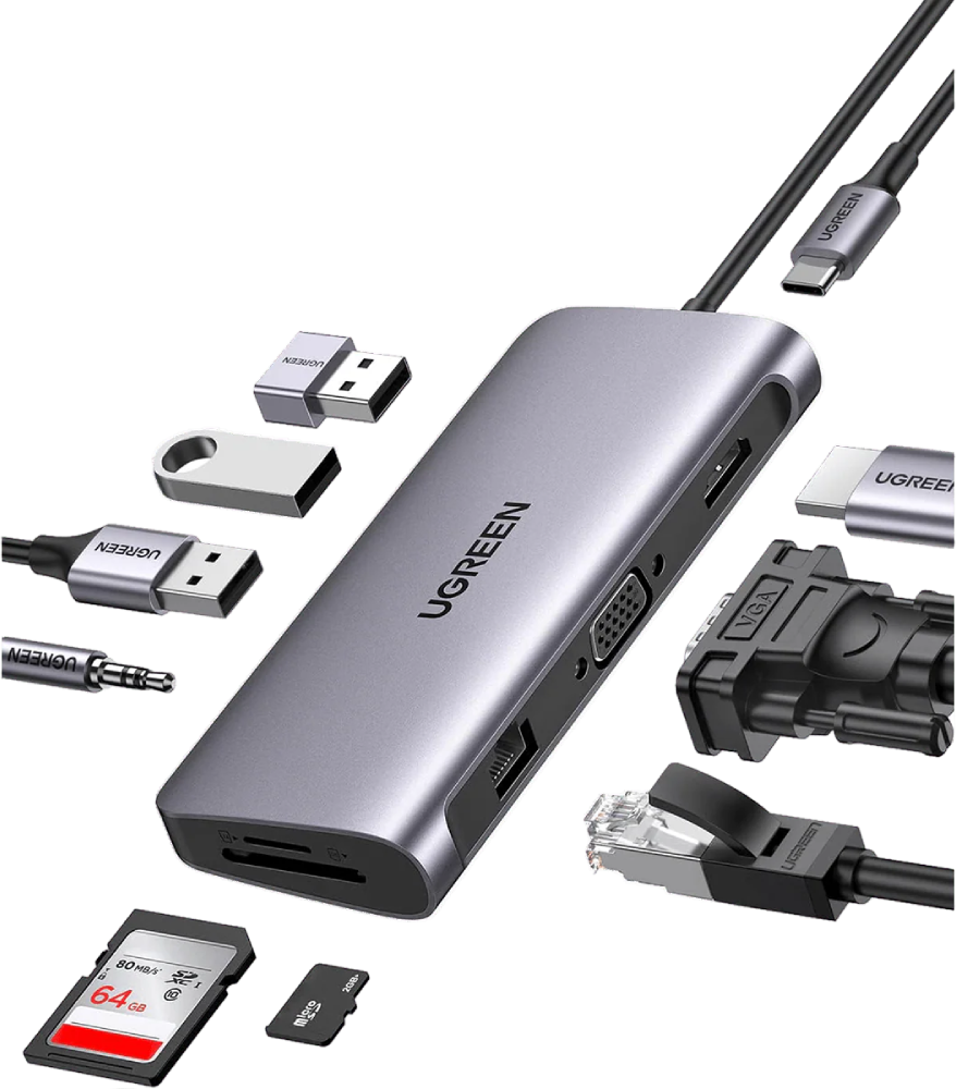 UGREEN 11-in-1 USB-C Multifunction Hub - HDMI 4K + VGA + USB-C/USB-A + RJ45 + SD/TF Card Reader | 45520