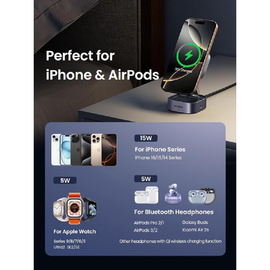 UGREEN 2-in-1 Magnetic  Wireless Charger for IPhone + AirPods, MagFlow Qi2 Magnetic Foldable Charging Station | 35316