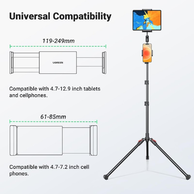 UGREEN 2 In 1 Tripod Stand with two holders, one for phone and one for tablet, Adjustable Height up to 170cm | 15647