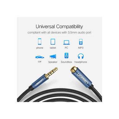 UGREEN 3.5mm Male to Female Extension Audio Cable - Nylon Braided,1.5M Black  | 40674