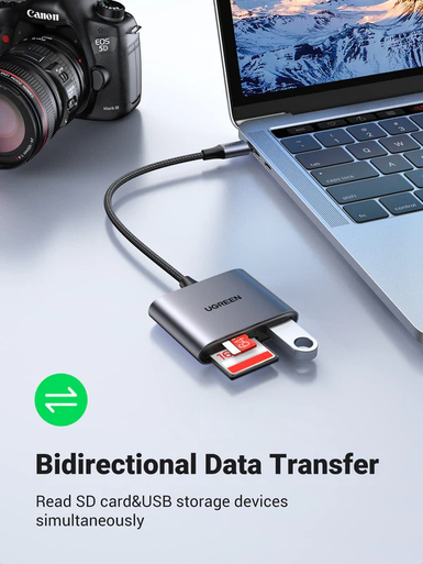 Ugreen 3-in-1 USB-C to SD/TF + USB 2.0 Memory Card Reader | 80798