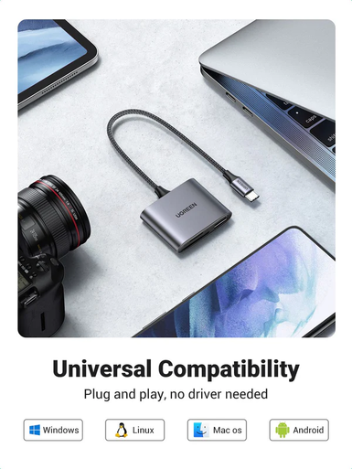 Ugreen 3-in-1 USB-C to SD/TF + USB 2.0 Memory Card Reader | 80798
