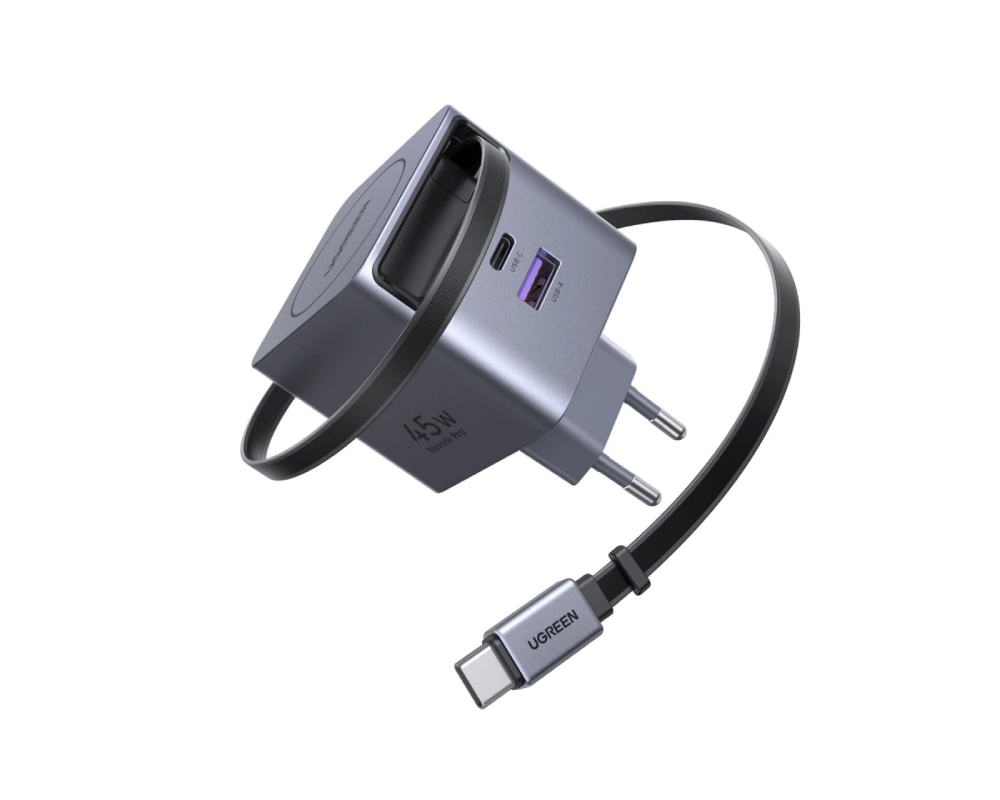 UGREEN 45W GaN USB-C Charger - 3-Port Fast Charging Adapter with Retractable USB-C Cable | X614 65822