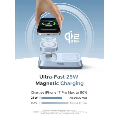 UGREEN MagFlow Qi2 25W 3-in-1 MagSafe Charging Station | W711 55677