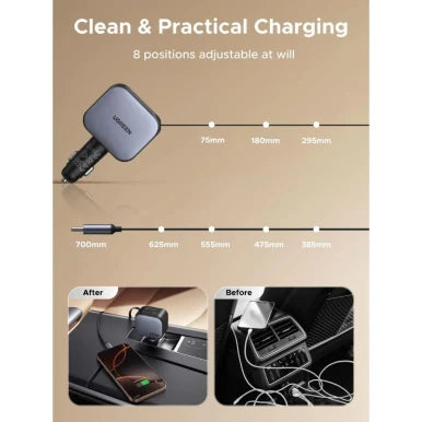 UGREEN Nexode 60W Retractable Car Charger with Built-in USB-C Cable | 55212