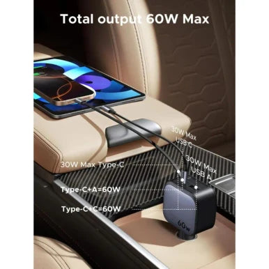 UGREEN Nexode 60W Retractable Car Charger with Built-in USB-C Cable | 55212
