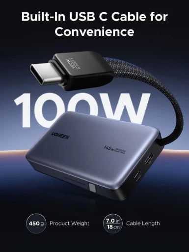 UGREEN Nexode PB551 20000mAh 145W Power Bank with Built-in USB-C Cable | 55992
