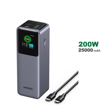 UGREEN Power Bank 200W 3 Ports, 25000 mAh for Laptops, MacBooks, Smartphones, Tablets, ipads ;TFT Smart Digital Display 