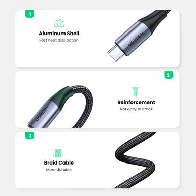 UGREEN US355 — USB-C 3.1 Gen2 Male to Male Cable | 5A 240W | 10Gbps | 4K@60Hz | Nylon Braided | 1M | 80150