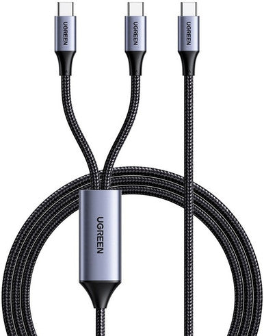 UGREEN US561 2-in-1 USB-C to Dual USB-C 100W Braided Cable 1.5m - Black | 35087