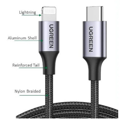 UGreen USB-C to Lightning Charging & Sync Cable 1M Black |  60759