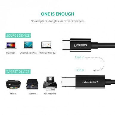 UGreen USB-C TO USB-B Printer Cable 2M |  50446